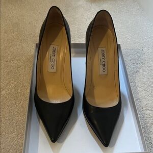 Jimmy Choo Black Leather Pointed-Toe Pumps